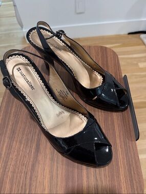Naturalizer Black Patent Peep-Toe Slingback Heels